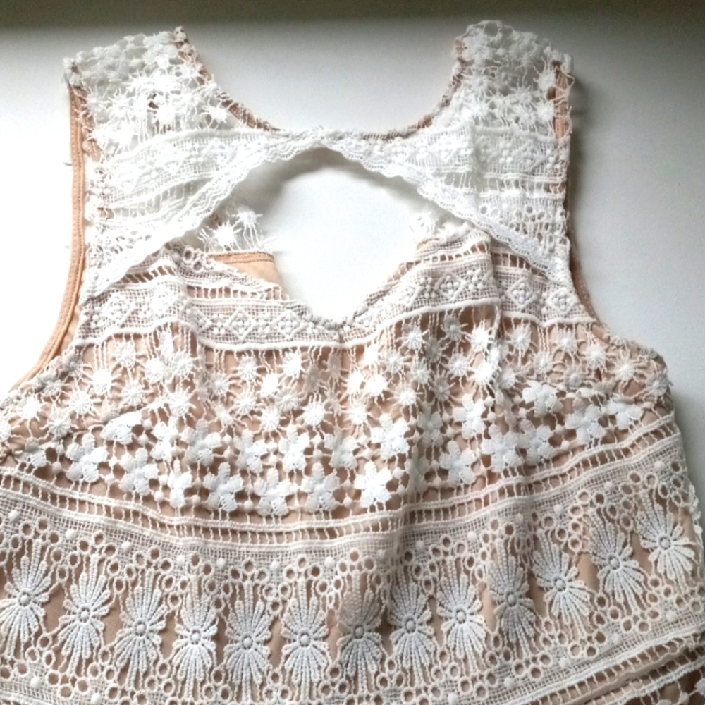 FRANCESAS White Nude DRESS Tulle Lace Skaters Size Medium